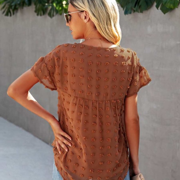 boho vneck swiss dot short sleeve top BABY blue - Picture 8 of 11